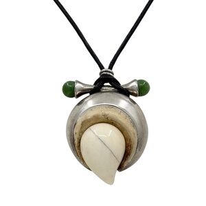 Patricia Von Musulin sterling silver ivory & jade leather cord necklace - GM749